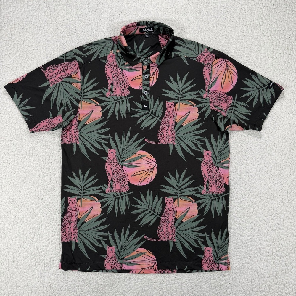 Bad Birdie Polo Shirt Men's Large Tropical Cheetah Golf Party Casual Retro